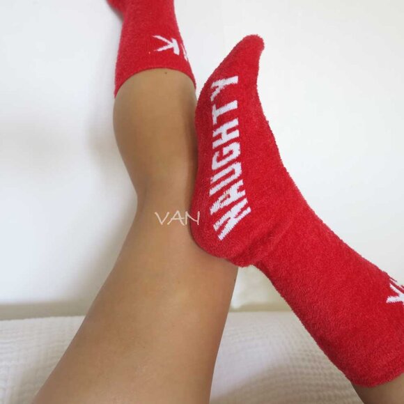 Victoria's Secret PINK Fuzzy Socks Naughty Nice NWOT - Picture 3 of 7